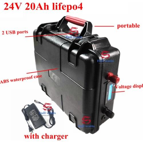 Waterproof lifepo4 24v 20Ah battery pack 2 USB ports lithium for 600w electric scooter ebike Solar energy Wheel Chair + charger