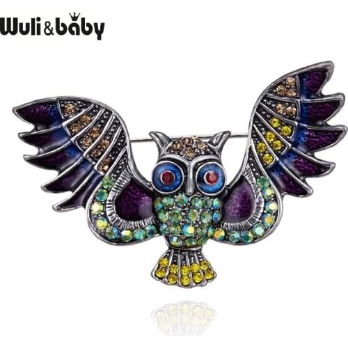 Wuli&baby Rhinestone Flying Owl Brooches For Women Metal Enamel Owl Bird Casual Office Brooch Pins Gifts