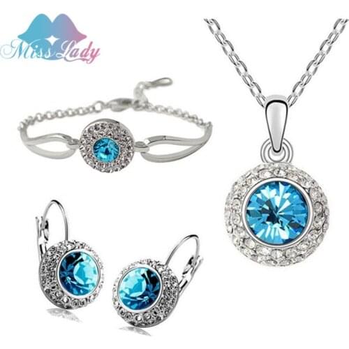 Miss Lady Hot Selling Rose Gold color Rhinestone Vintage Moon River Crystal Jewelry Sets Fashion Jewelry for women 4335