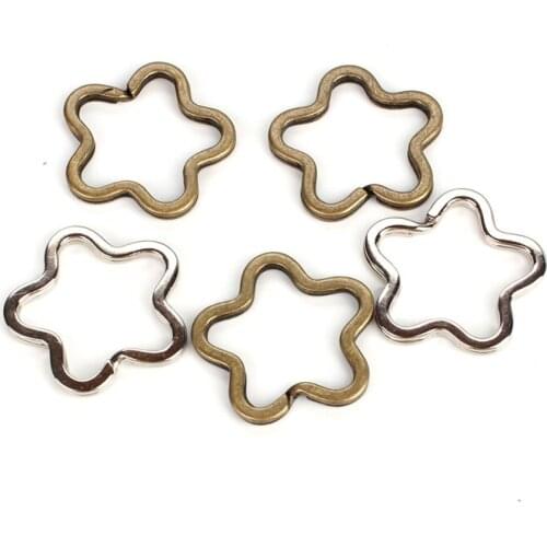 10pcs 30x35mm Antique Bronze/Rhodium Flower Shape Keychain Circle Keyring Findings Fit DIY Keychain Rings Circles Accessories