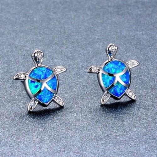 2020 Women Earrings Cute Turtle Blue Imitation Fire Opal Stud Earrings For Womens Accessories Bohemian Statement Jewelry Gifts