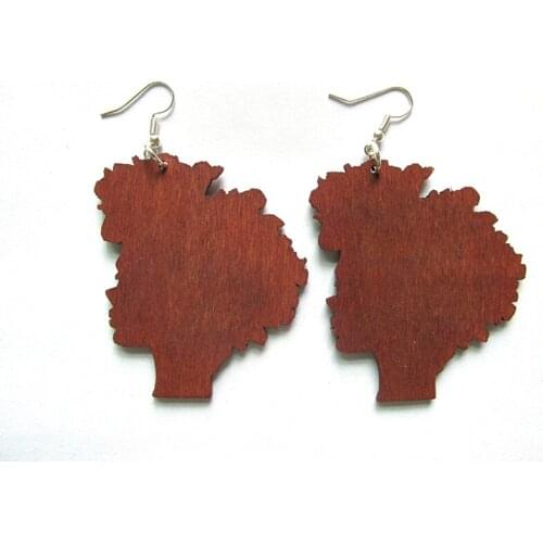 Free Shipping! Brown Color Afro Head Wooden Earrings