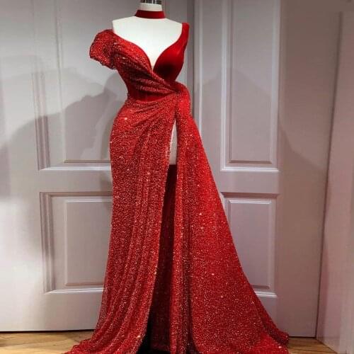 Shiny Sequin Prom Dresses With Choker High Split Front Evening Dress Formal Party Gowns Sexy Sleeveless abiye vestido de festa