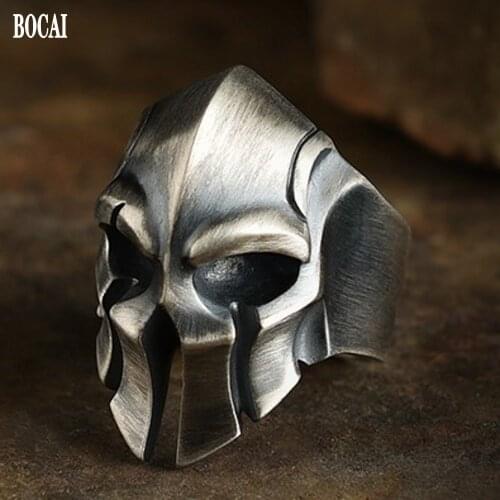 BOCAI new real s925 sterling silver spartan man ring single ring retro fashion personality handmade skull ring for Man