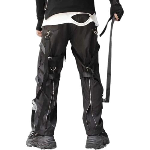 Trend Black Cargo Pants Men Casual Straight Pants Elastic Waist Streetwear Trousers Men Clothing