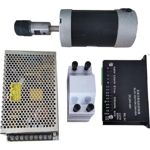 DC 200W 48V Brushless Motor DC CNC Carving Milling Spindle Motor + 48VDC Stepper Motor Driver + 1PCS Power Supply + 1PCS Clamp