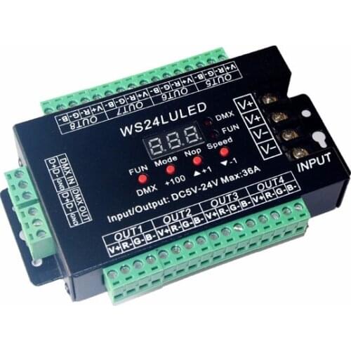DC5V-24V Digital display 24CH Easy dmx512 DMX decoder,LED dimmer each channel Max 3A 24CH*1.5A,24LU led 8 groups RGB controller