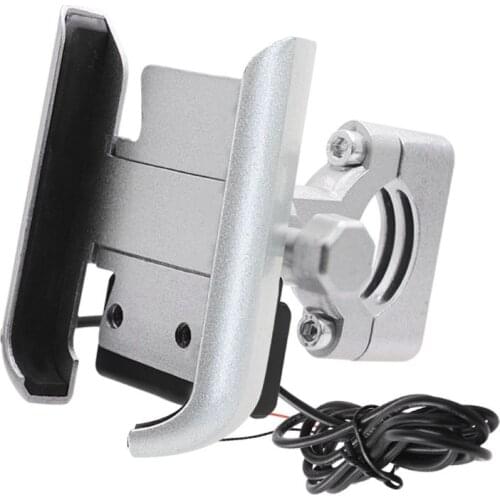 12V Aluminum Alloy Motorcycle Smart Phone Mount Holder with USB Charger for 4-6.5inch Cellphone