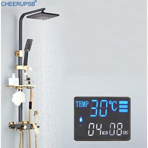 Duschsystem Bathroom Thermostatic Shower Set Gold Black HD LCD Creen Display Mixer Bath System Tap Luxury Full Set Sprinkler Kit