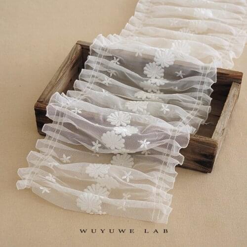 1M Gauze Bilateral Fold Ivory Lace Fabric Chrysanthemum Flower Princess Dress Lolita Sleeves Skirt Lantern Cuff Accessories