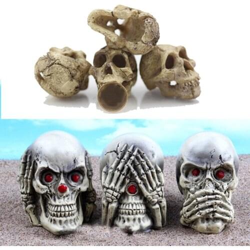 Hot Halloween Figurines Decorations Resin Small Skull Aquarium Decor for Fish Tank Ornament Aquatic Pet Supplies Decorations