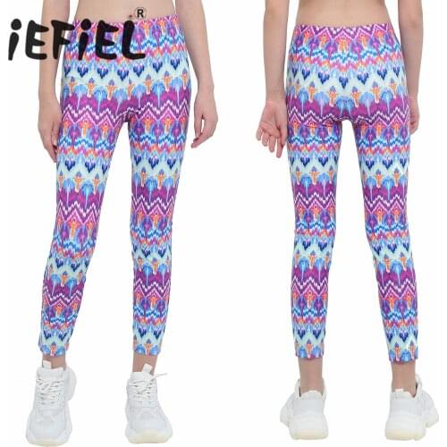 Kids Girls Ballet Dance Pants One Piece Leggings Low Waist Patterns Printed Elastic Waistband Stretchy Leggings Pants Trousers