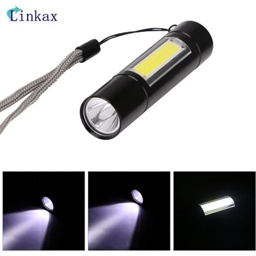 Mini 3 Mode XPE+COB LED Flashlight USB Rechargeable Work Light lanterna Portable Handy Torch Built-in 14500 Battery