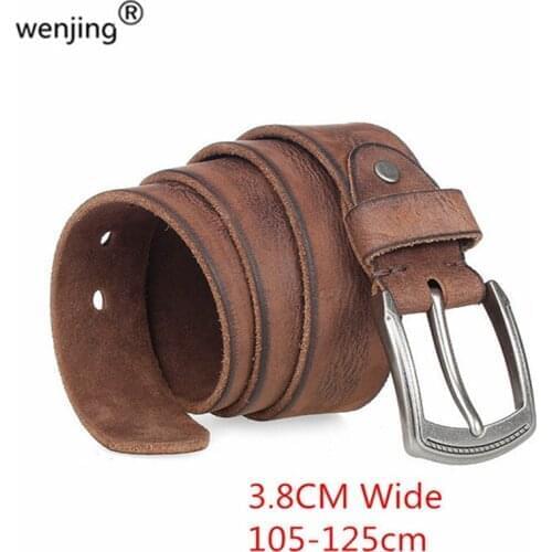 WJL2101 ITALIY Import full grain leather cowhide hand made 3.8cm Wide men genuine leather belts