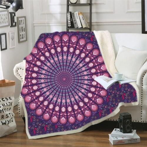 Custom 3D Print Mandala Lotus Sherpa Blanket Couch Quilt Cover Travel Kid Bedding Outlet Velvet Plush Throw Fleece Blanket Duvet