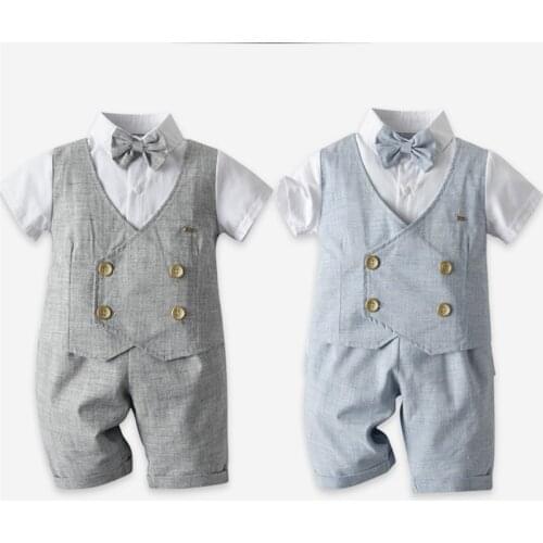 Baby Boy Clothes 1st Birthday Party Wedding Gentleman Baby Outfits Newborn Baby Romper + Vest 2pcs Baby Clothing Set For Boy