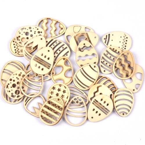 25pcs mix Easter Egg Pattern Natural Wood Pendant Scrapbooking Carft for Home Drop Hanging Decoration diy 40mm mt2675