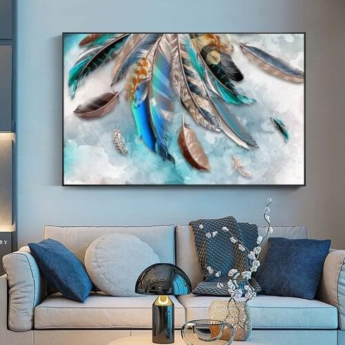Colorful Fancy Feather Scandinavian Canvas Art Posters and Print Nordic Abstract Creative Wall Art Painting for Home Decoration