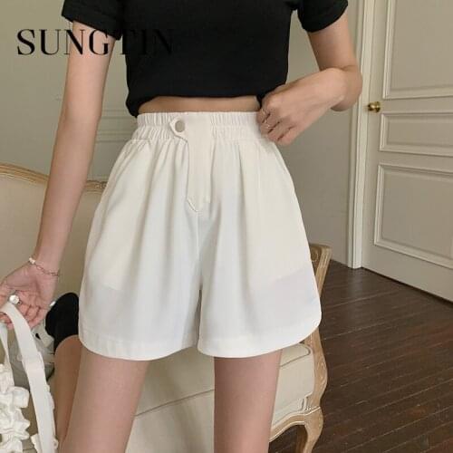 Sungtin Korean Wide Leg Shorts for Womens Casual Solid High Waist Short Pants Female Jogging Loose Straight Shorts 2021 Summer