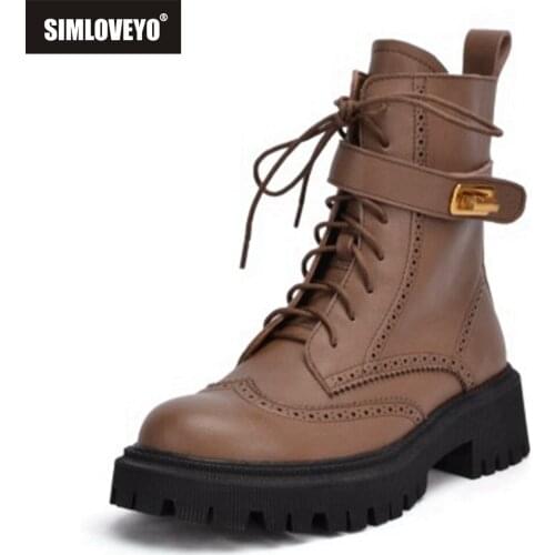 SIMLOVEYO New arrival 2021 INS Woman Real Leather Ankle Boots Fashion Shoes Woman Short Winter Warm Boots Platform Heel Footwear