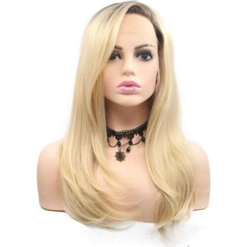 Medium Length Synthetic Pink Lace Front Wigs for Women High Temperature Fiber Hair with Baby Hair Blonde Wig for Party Queen