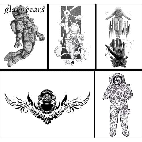 5 Pieces Spaceman Pattern Design Outer Space Lover Tattoo Women Men Flower Arm DIY Body Art Decal Temporary Tattoo Sticker KM#09