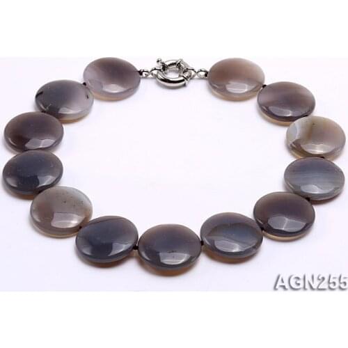 Unique Pearls jewellery Store Perfect Flat Coin 30mm Natural Agate Necklace 45cm Charming Women Gift