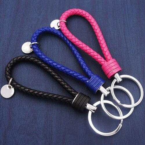 High Quality Colorful New Multicolor Metal Keychains For Lovers Britay Gift car Key Ring Trinke Braided Leather Cord Key Chain