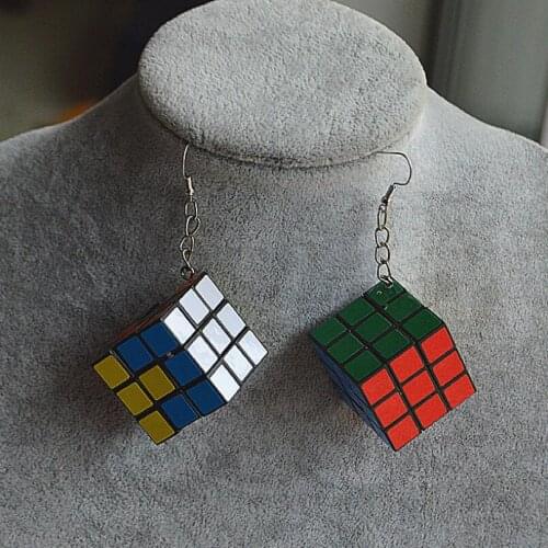 High Quality Funny Resin 3D Magic Cube Drop Earrings For Women Colorful Geometric Speed Cube Dangle Earrings Novelty Jewelry