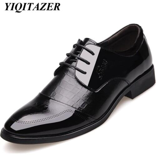 YIQITAZER 2017 Fashion Basic Dress Patent Leather Shoes Man Casual,Round Toe Business Lace Mens Footwear Leather Shoes men