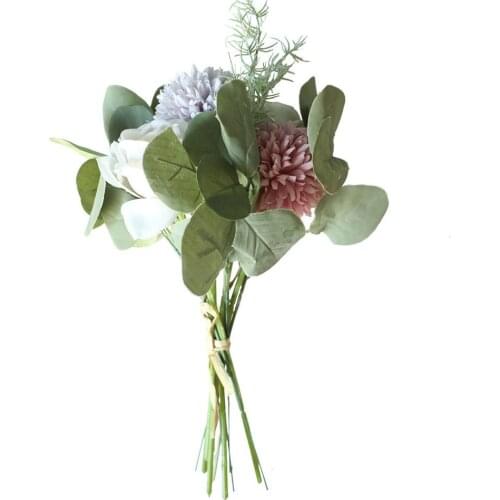 1 bunch Fabric Roses Artificial Flower Ornaments Green Plants Decorative Ornament