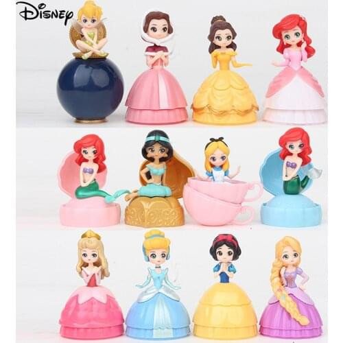 12pcs/lot Disney Princess Model Toys Baby Dolls Capsule Princess Balls Action Figure Pvc Cake Decoration Toys For Childrens