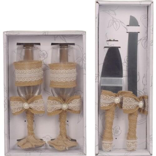 2-4pcs Rustic Wedding Cake Knife Serving Set Toasting Champagne Glasses Birthdays Anniversaries Party Pie Cutter Shovel Utensils