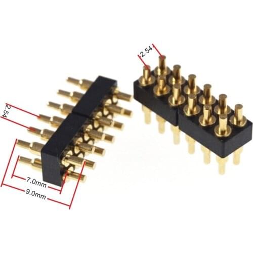 2 pcs Spring Loaded Pogo Pin connector 12 Position 2x6 Pins Pitch 2.54 mm Grid Pitch Dual Row 7.0 mm Height Through Holes DIP