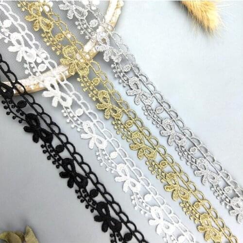 2 Yards Gold Silver White Handmade DIY Craft Accessories Embroidery Lace Fabrics Curtains Sofa Sewing Bow Lace Trim