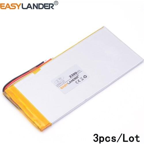 3pcs /Lot 2300mAH 2559125 3.7V lithium Li ion polymer rechargeable battery for tablet pc GPS speaker POWER BANK pipo E-book