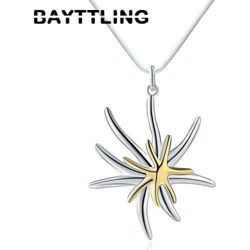 BAYTTLING 925 Sterling Silver 18Inch Link Chain Golden Starfish Pendant Necklace For Woman Fashion Charm Engagement Jewelry Gift
