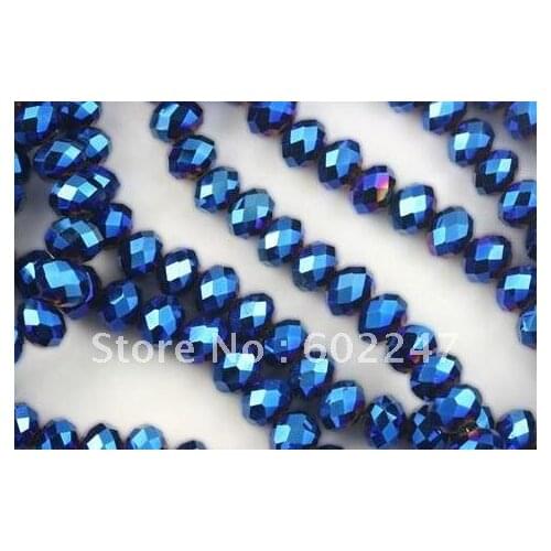 Free Shipping Chinese Crystal Glass Beads Faceted Rondelle Metalic Blue, 10mm, 250pcs/lot