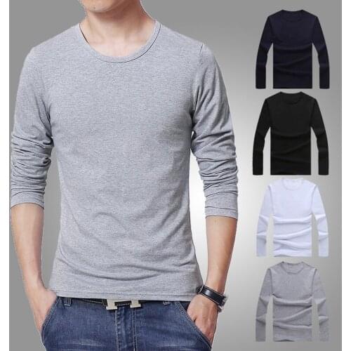 Mens T shirt 4 Basic colors Long Sleeve Slim T-shirt young men Pure color tee shirt 3XL size O neck