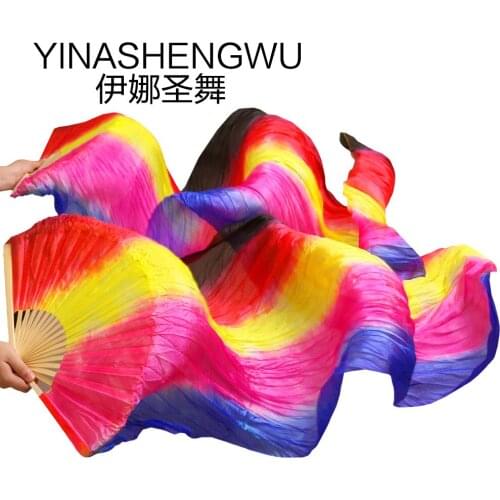 Stage Performance Dance Fans 100% Silk Veils Colored Women Belly Dance Fans Veils (2pcs) royal blue+rose+yellow+red+black stripe