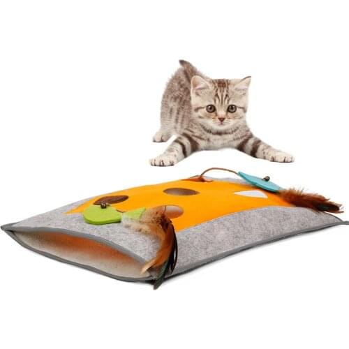 Felt Cat Fun Mat, Cat Scratching Mat Hamkaw Natural Sisal Play Mat, Pet Cat Playing Rustling Sack Tunnel Toys