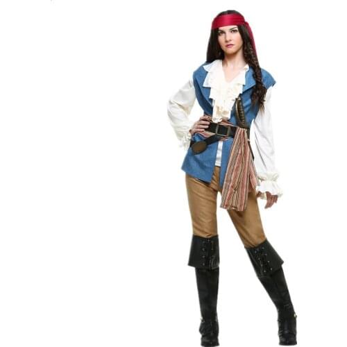 Halloween Womens Caribbean Pirates Costume Purim Adult Cosplay Pirates Skipper Costume Full Set