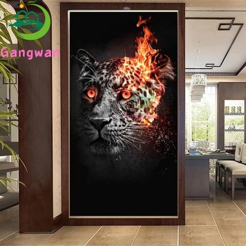 Full Square Drill Flame tiger DIY Diamond Painting Crystal Embroidery Cross Stitch Mosaic Painting black white animal Decor Gift