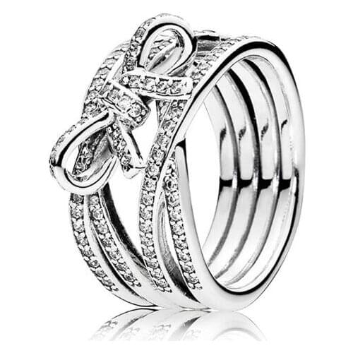 925 Sterling Silver Pandora Ring Delicate Sentiments Ribbon Twisting Rings For Women Wedding Party Gift Fine Jewelry