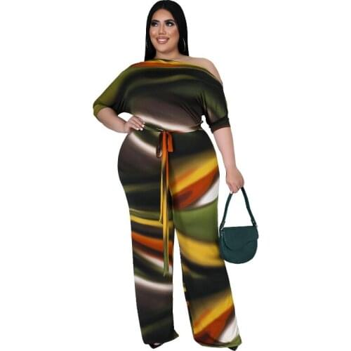 Tie Dye Brown Jumpsuit Sexy Jump Suit Clubwear for Women Large Size Overalls One Piece Outfit Off Shoulder Bodysuit 4XL 5XL