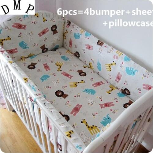 2016 6PCS cot baby bedding crib set 100% cotton crib bumper baby cot sets baby bed bumper,(bumpers+sheet+pillow cover)