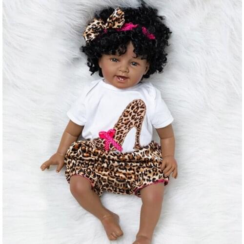 22Inch Black Skin Reborn Baby Doll 56cm Lifelike Real Touch Baby Fabric Soft Body Real Soft Touch Vinyl Doll For Children Gifts