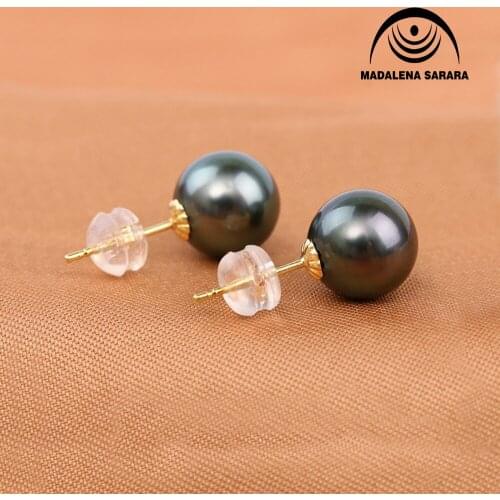 MADALENA SARARA 8-12mm Seawater Pearl Black Pearl Earrings 18K Earrings Stud Earrings Luxury Elegant Jewelry