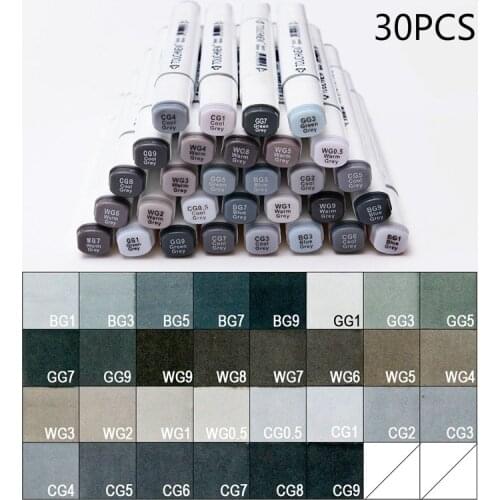 30 Colors Grayscale Art Marker Pen Double-Ended Sketch Markers Alcohol Based Ink Neutral Gray Tones Art Supplies