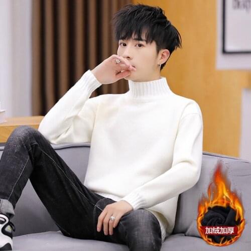 White Men Sweater Grey Black Bean Green Caramel Turtleneck with Velvet Winter Leisure Fleece Pullovers Turtleneck Mens Sweaters